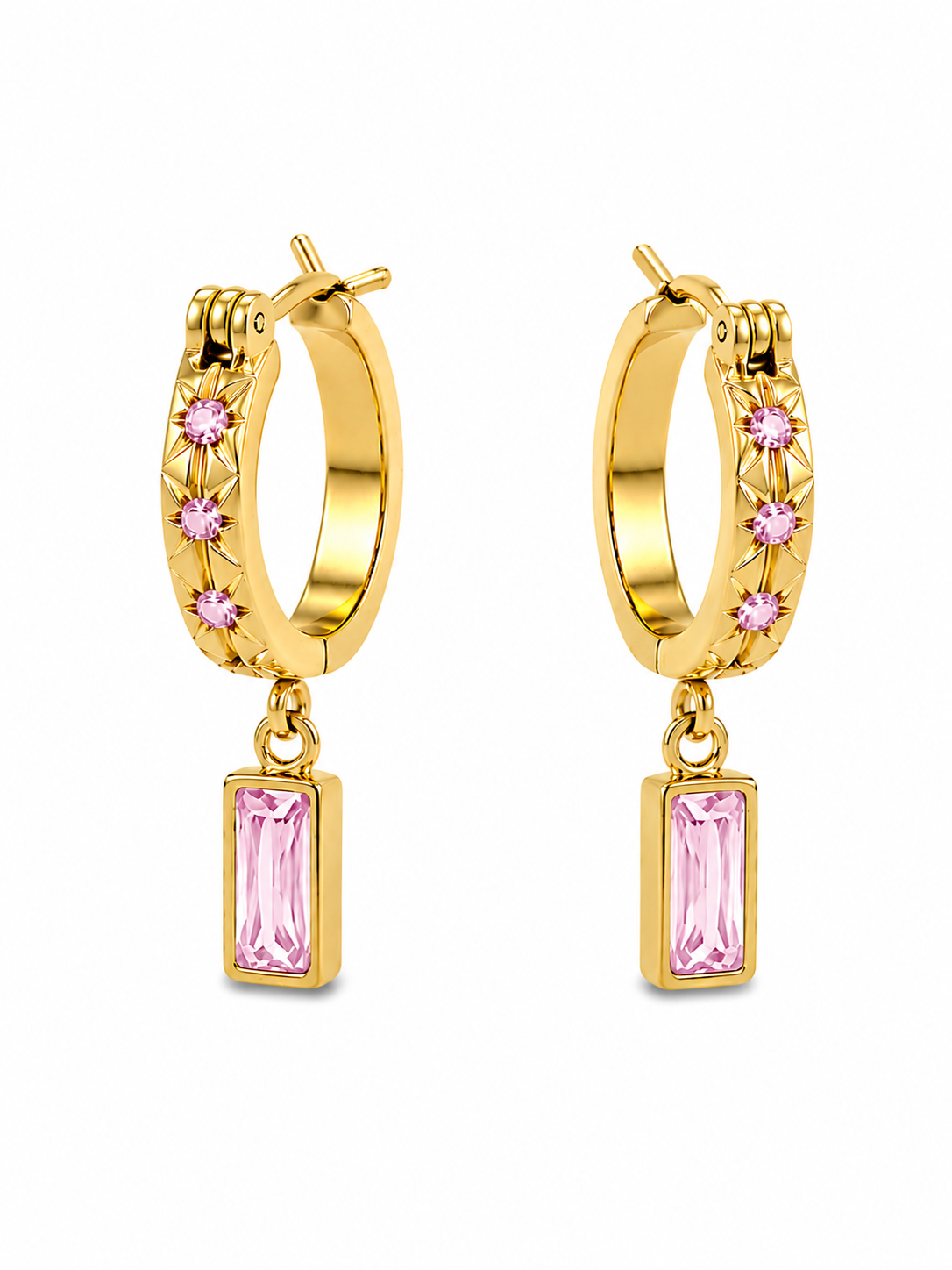 Orecchini Hoops Baguette Rosa