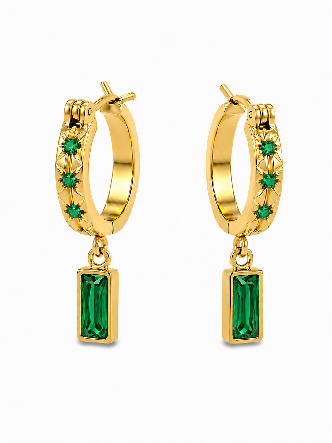 Orecchini Hoops Baguette Smeraldo