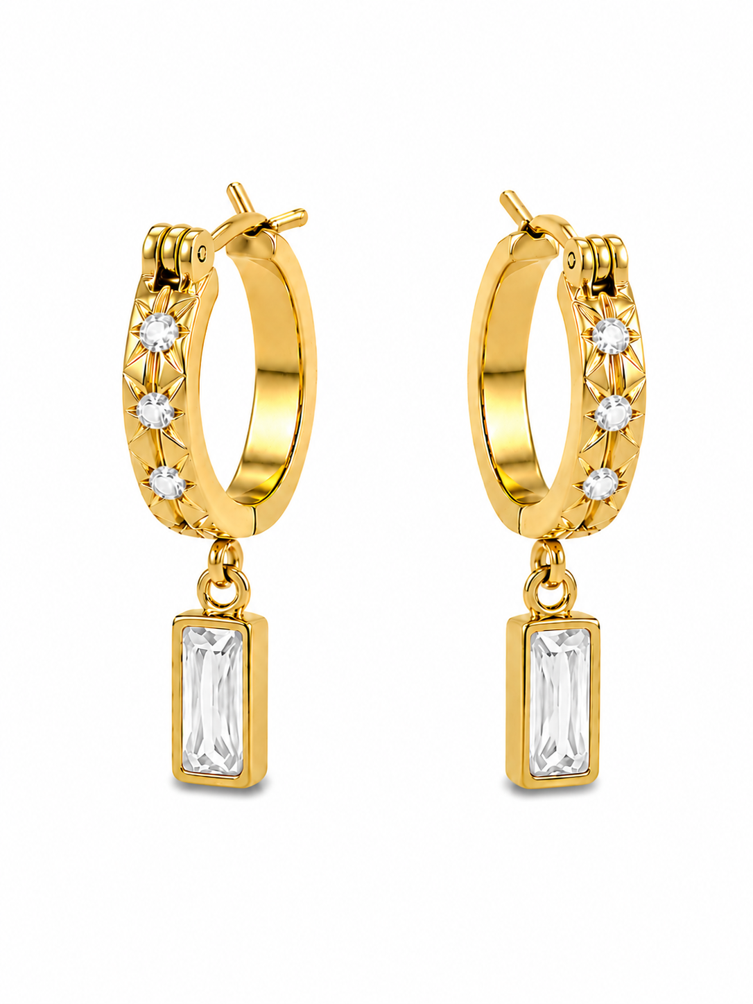 Orecchini Hoops Baguette Gold