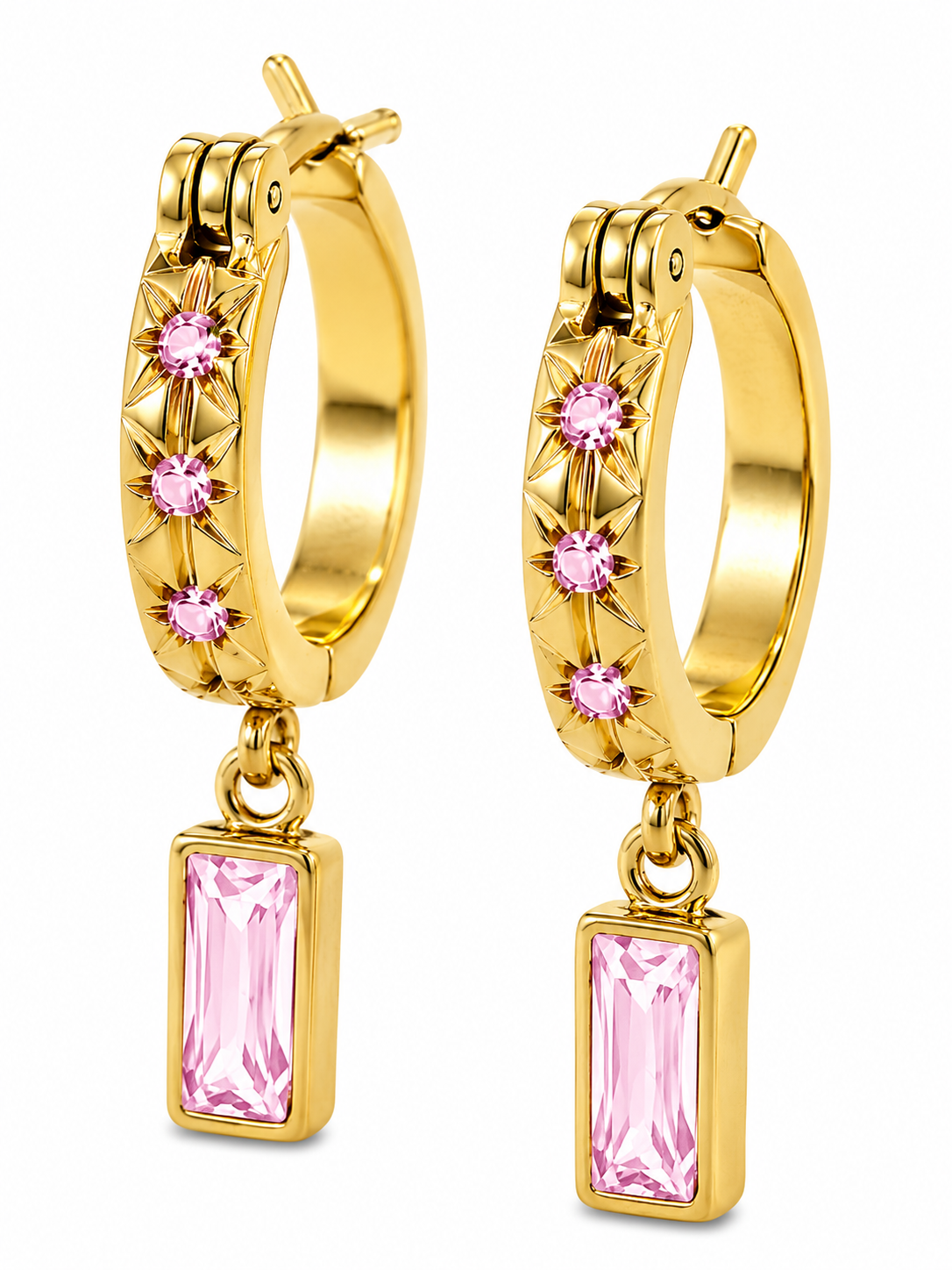 Orecchini Hoops Baguette Rosa